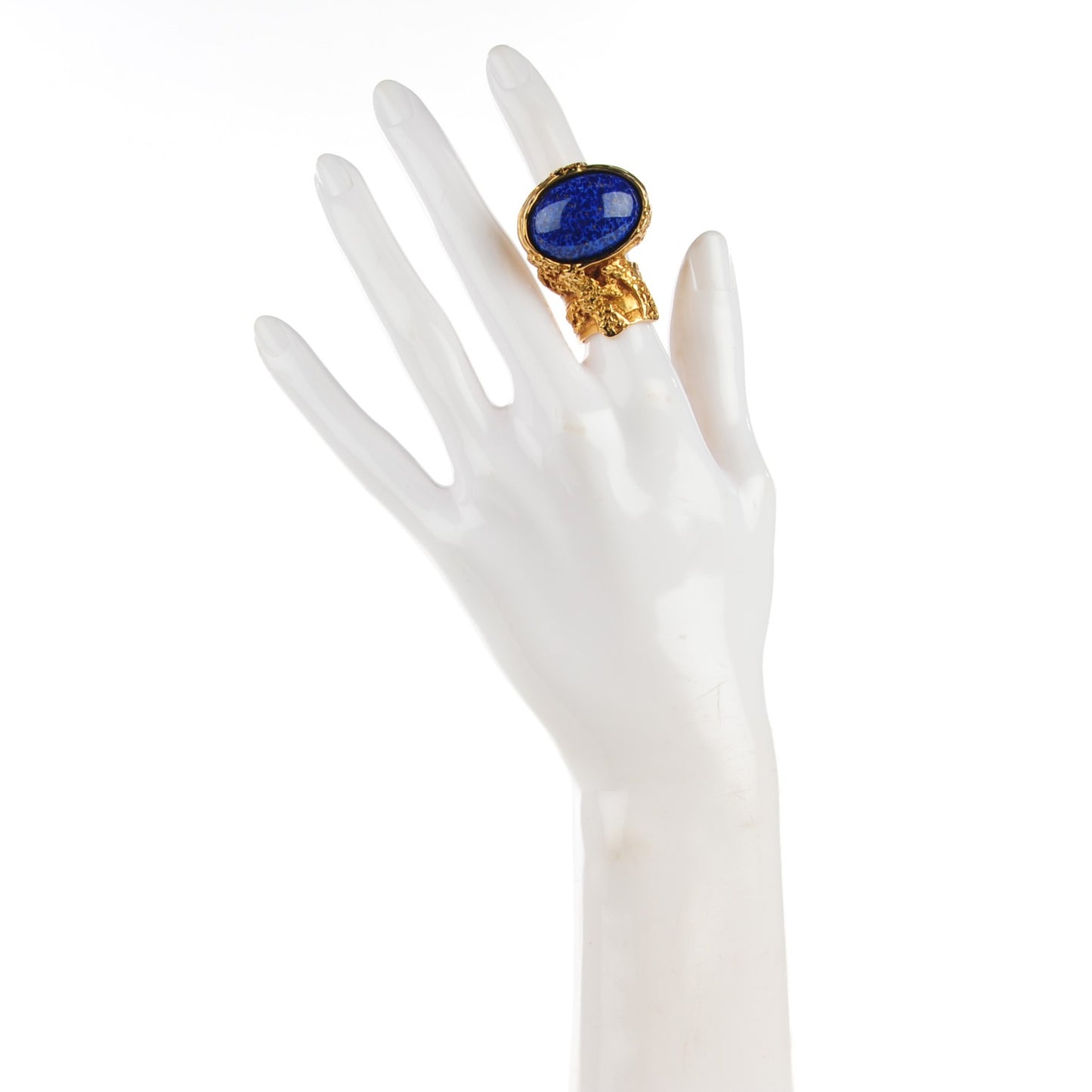 Glass Cabochon Arty Ovale Ring 5 Gold Lapis