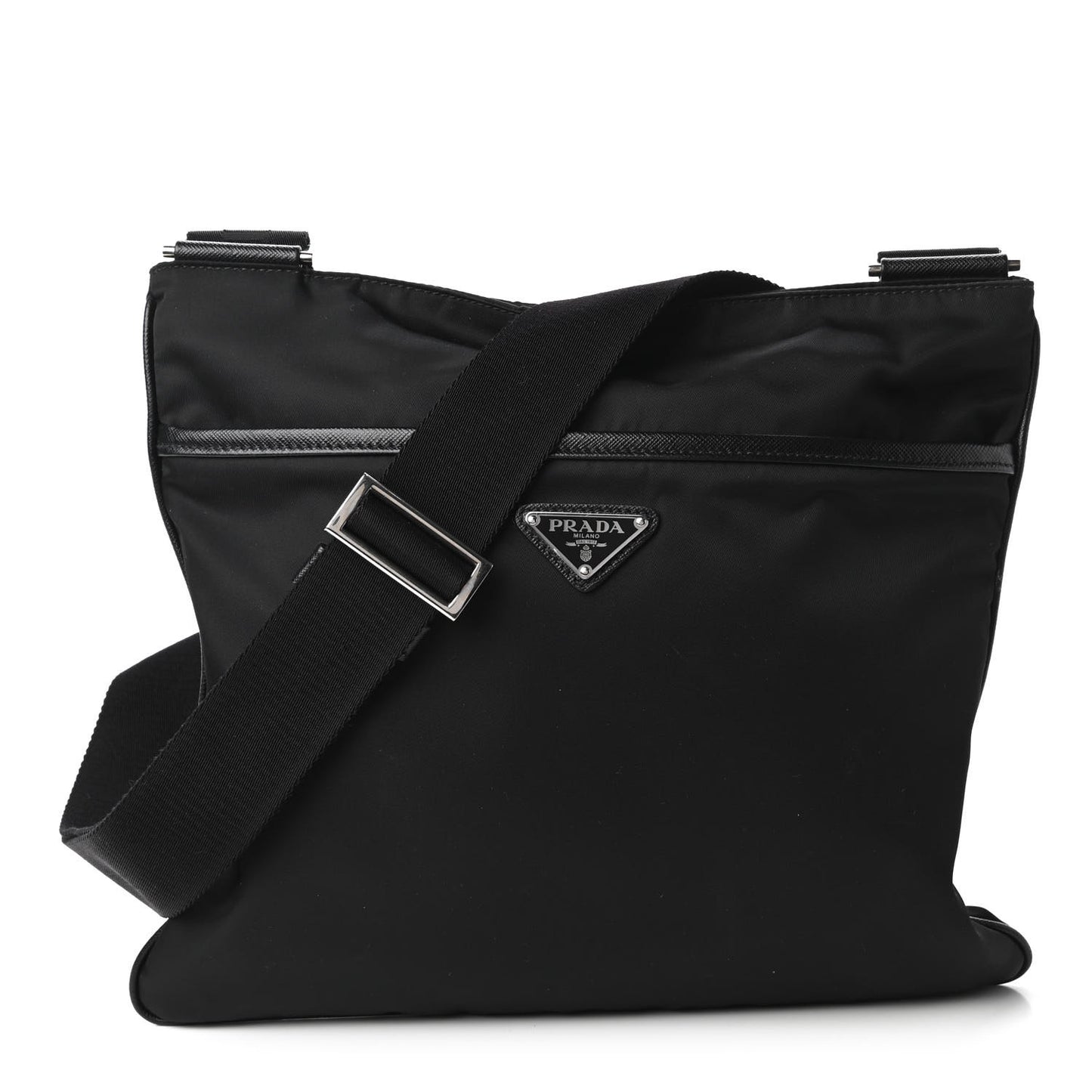 Tessuto Nylon Saffiano Flat Messenger Bag Black