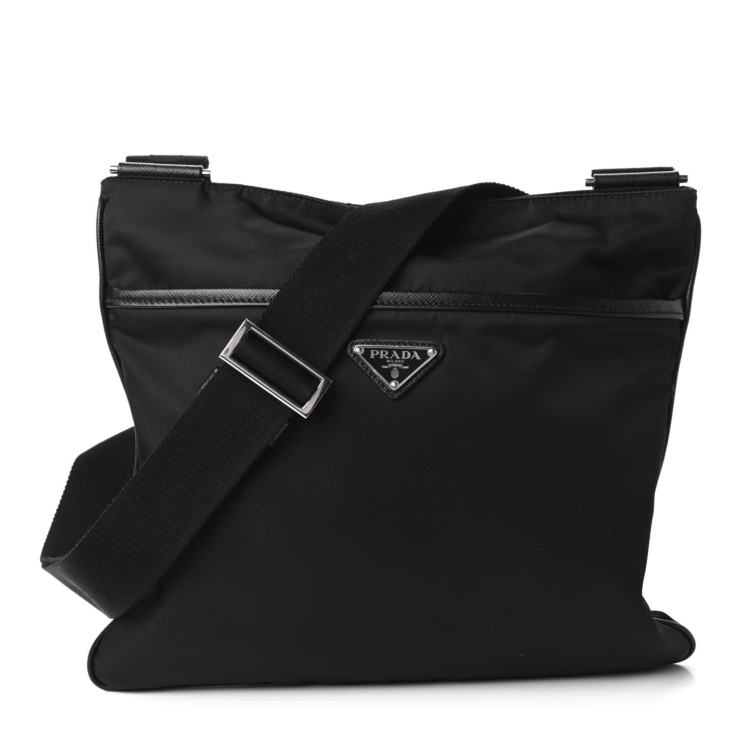 Prada Tessuto Nylon Saffiano Flat Messenger Bag Black 1 of 10