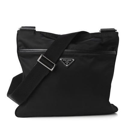 Prada Tessuto Nylon Saffiano Flat Messenger Bag Black 1 of 10