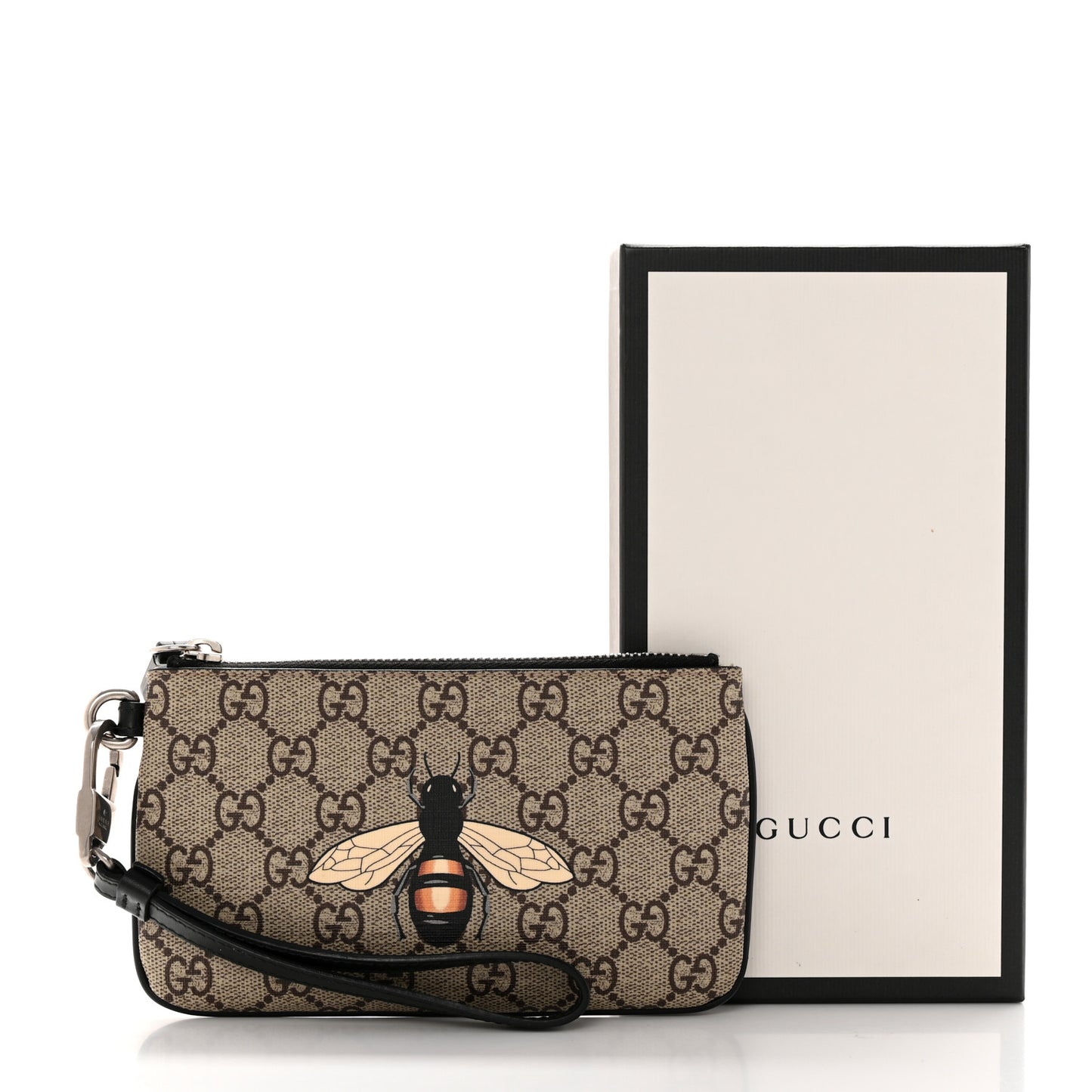GG Supreme Monogram Bee Print Wrist Pouch Black