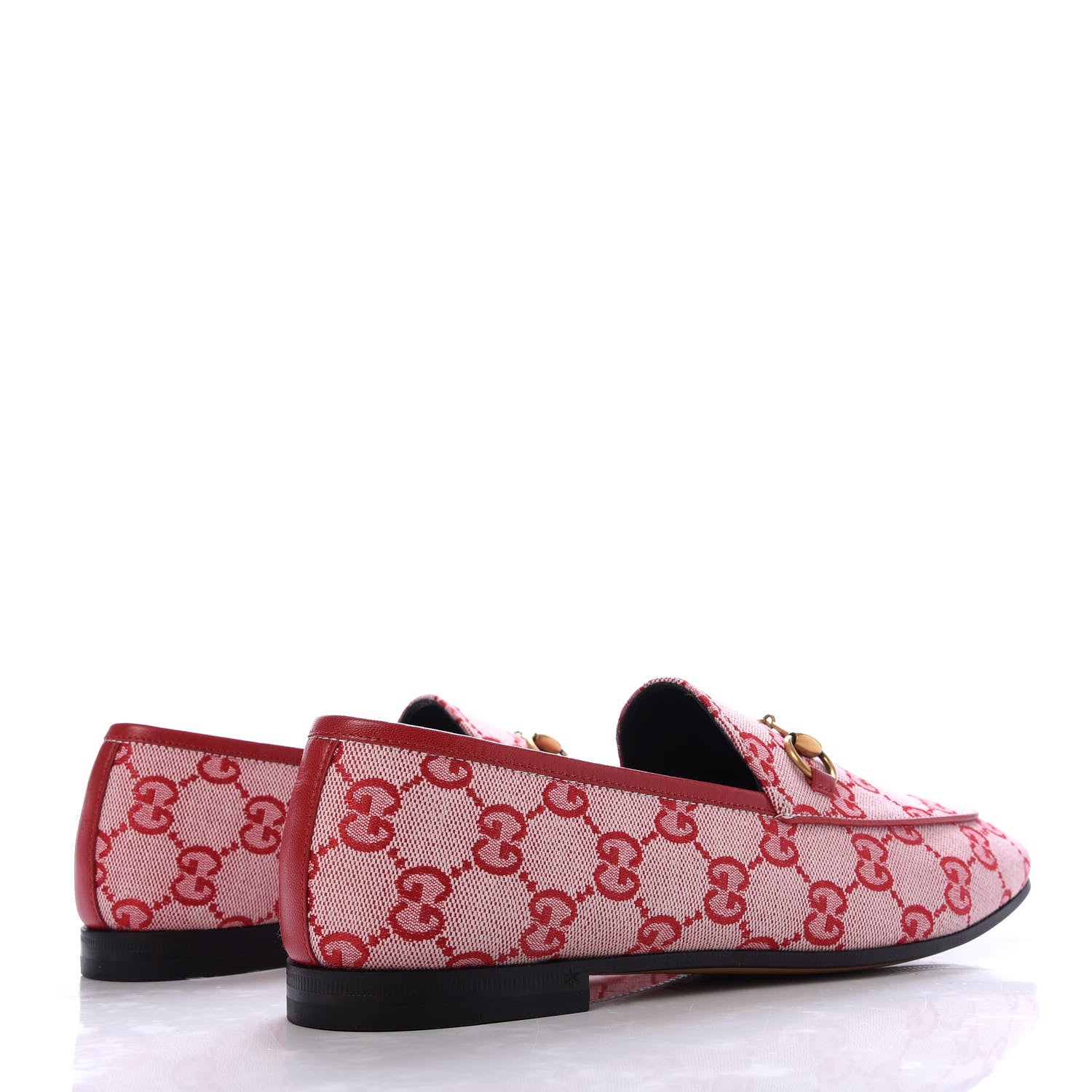 Gucci Canvas GG Monogram Horsebit Womens Jordaan Loafers 38 Gardenia Hibiscus Red 4 of 10