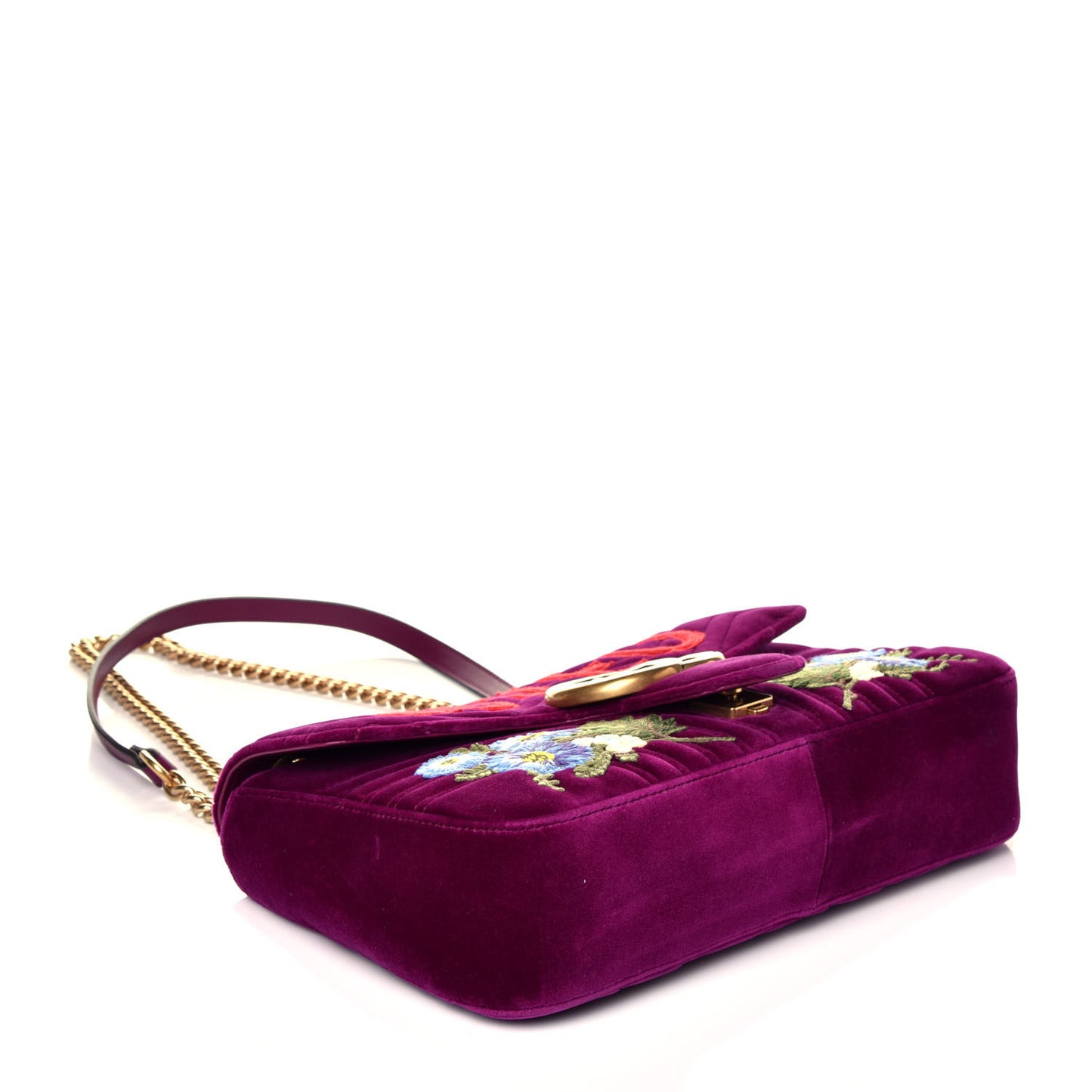 Velvet Matelasse Loved Embroidered Medium GG Marmont Shoulder Bag Fuchsia Violet Cyclamen