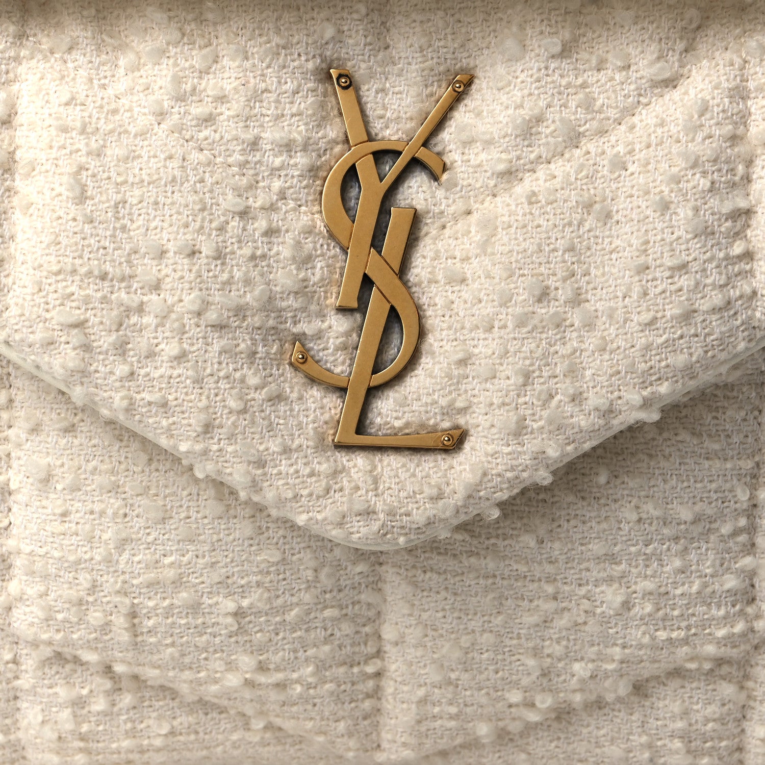 Saint Laurent Boucle Tweed Quilted Small Loulou Puffer Monogram Chain Satchel Crema Soft 8 of 9