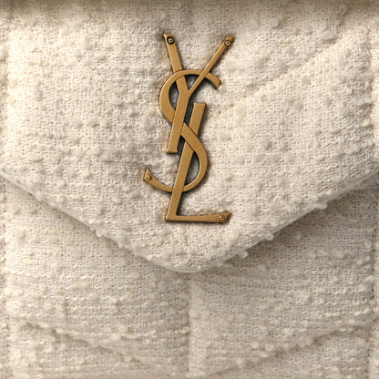 Saint Laurent Boucle Tweed Quilted Small Loulou Puffer Monogram Chain Satchel Crema Soft 8 of 9