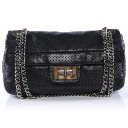Chanel Metallic Crackled Calfskin Perforated Drill Flap Black 1 of 9