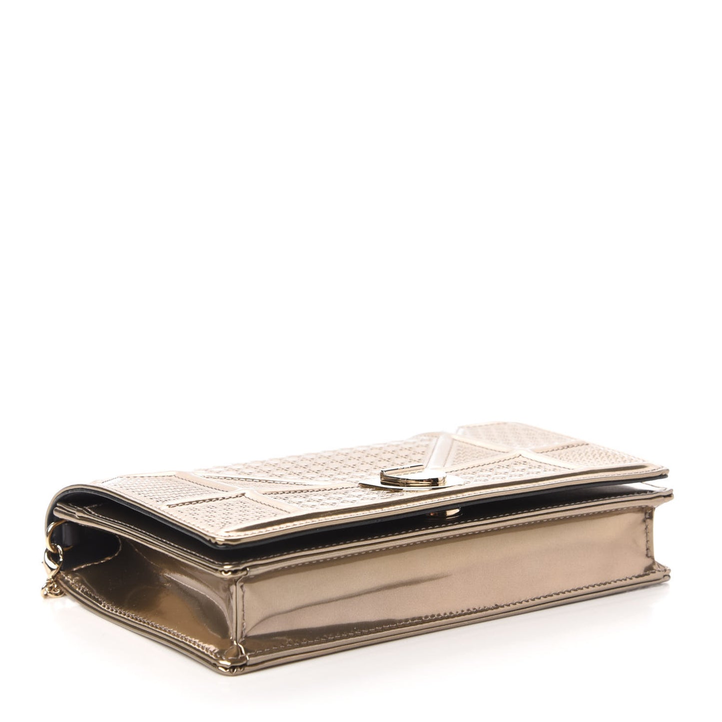 Metallic Patent Micro-Cannage Diorama Wallet on Chain Pouch Gold