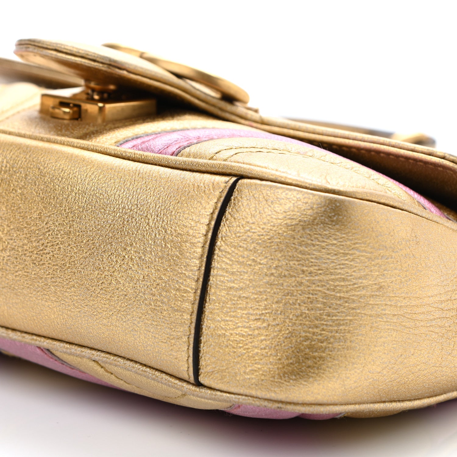 Gucci Metallic Calfskin Matelasse Mini GG Marmont Shoulder Bag Gold Pink 10 of 10