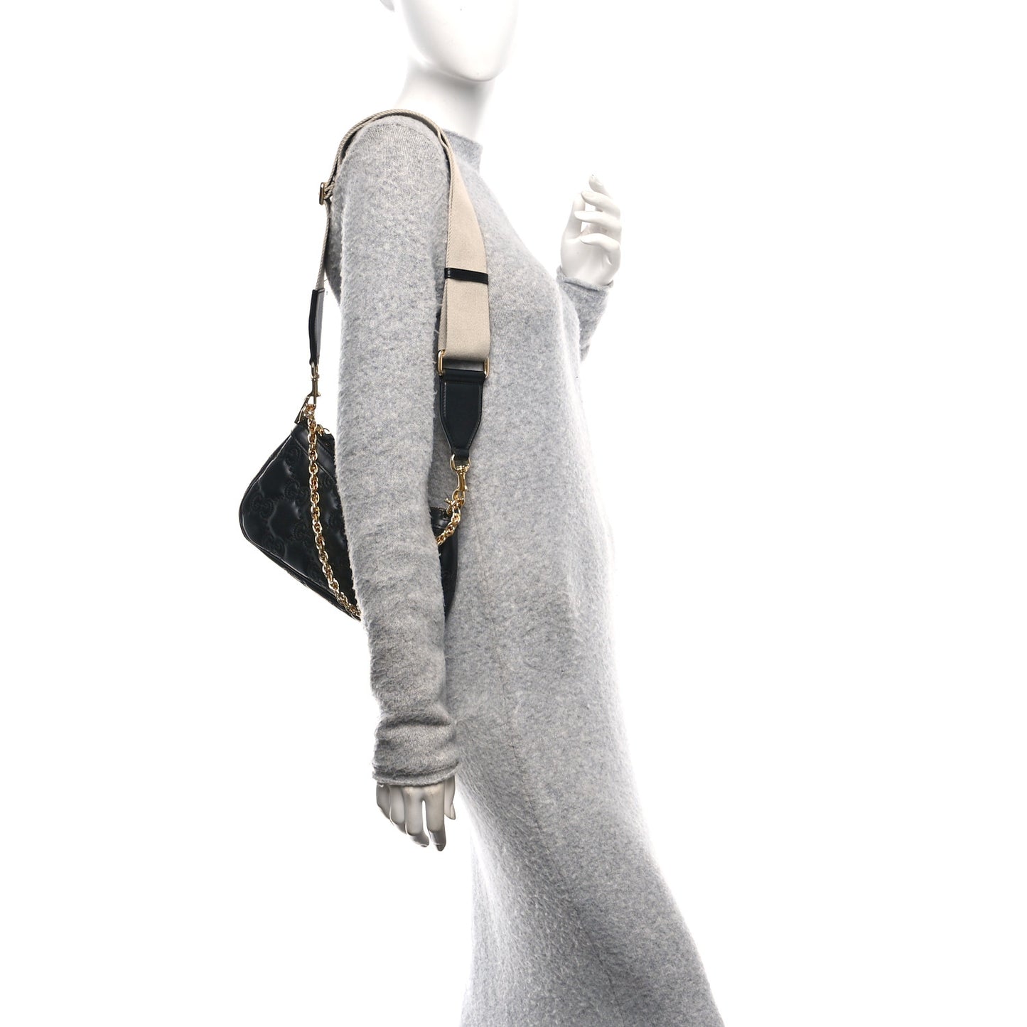 Calfskin GG Matelasse Chain Handbag Black Natural