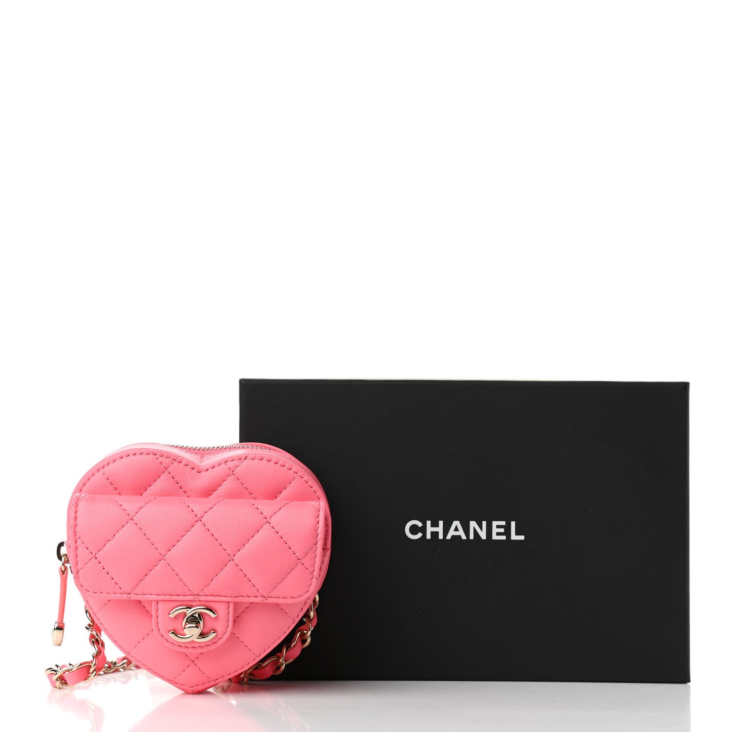 Lambskin Quilted CC In Love Heart Waist Belt Bag With Chain Pink
