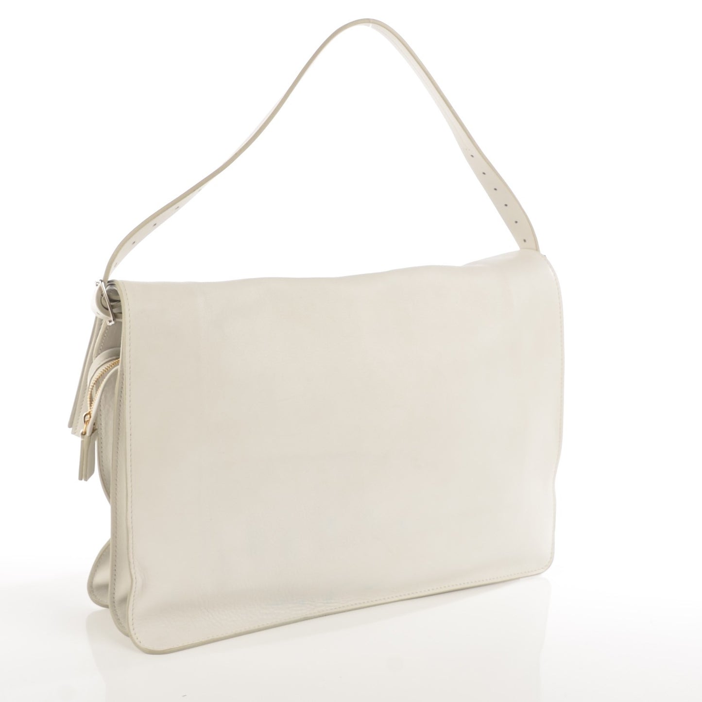 Calfskin Large Clasp Shoulder Bag White