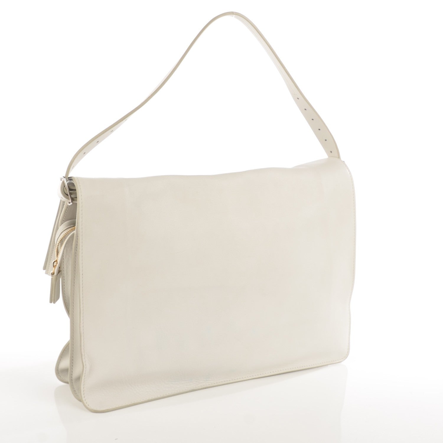Celine Calfskin Large Clasp Shoulder Bag White 3 of 11