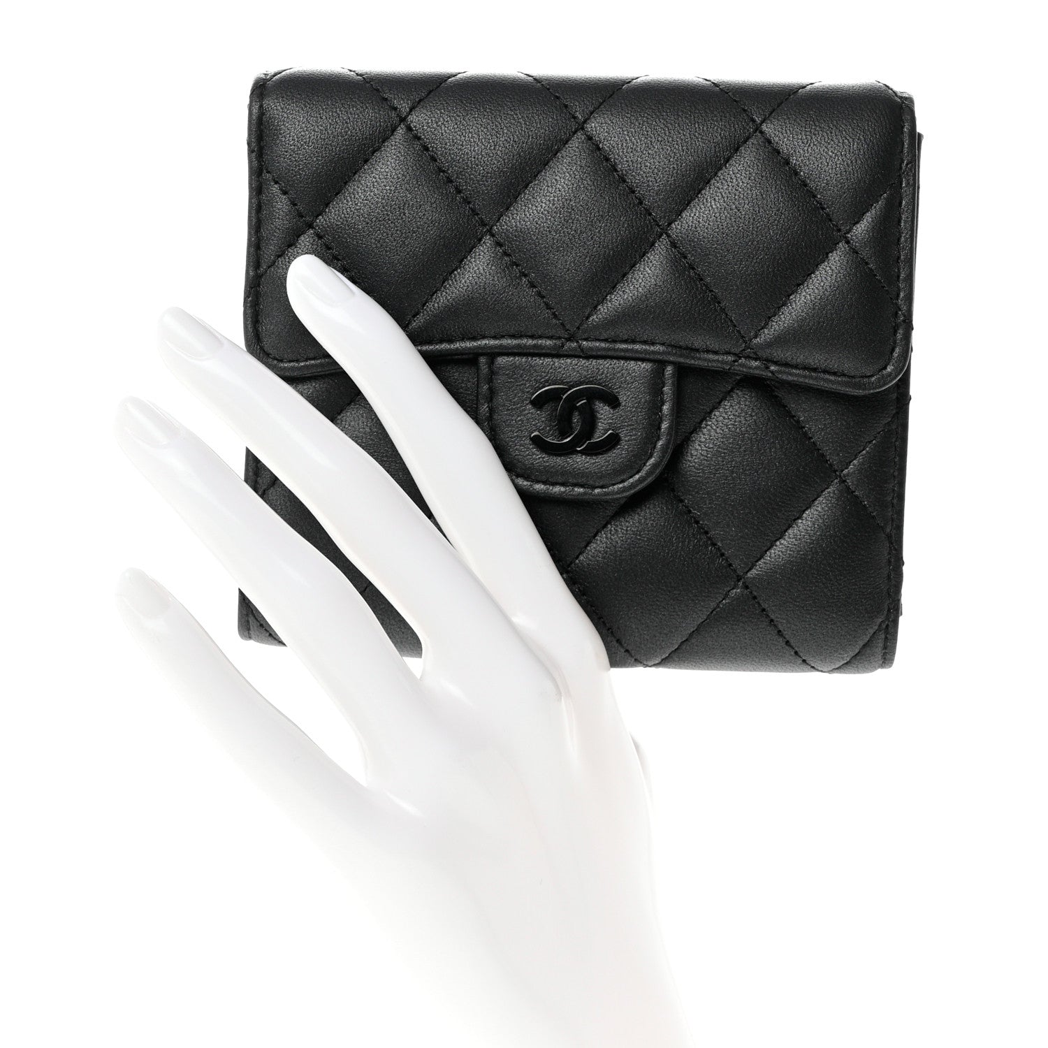 Chanel Lambskin Quilted Compact Flap Wallet So Black 2 of 8