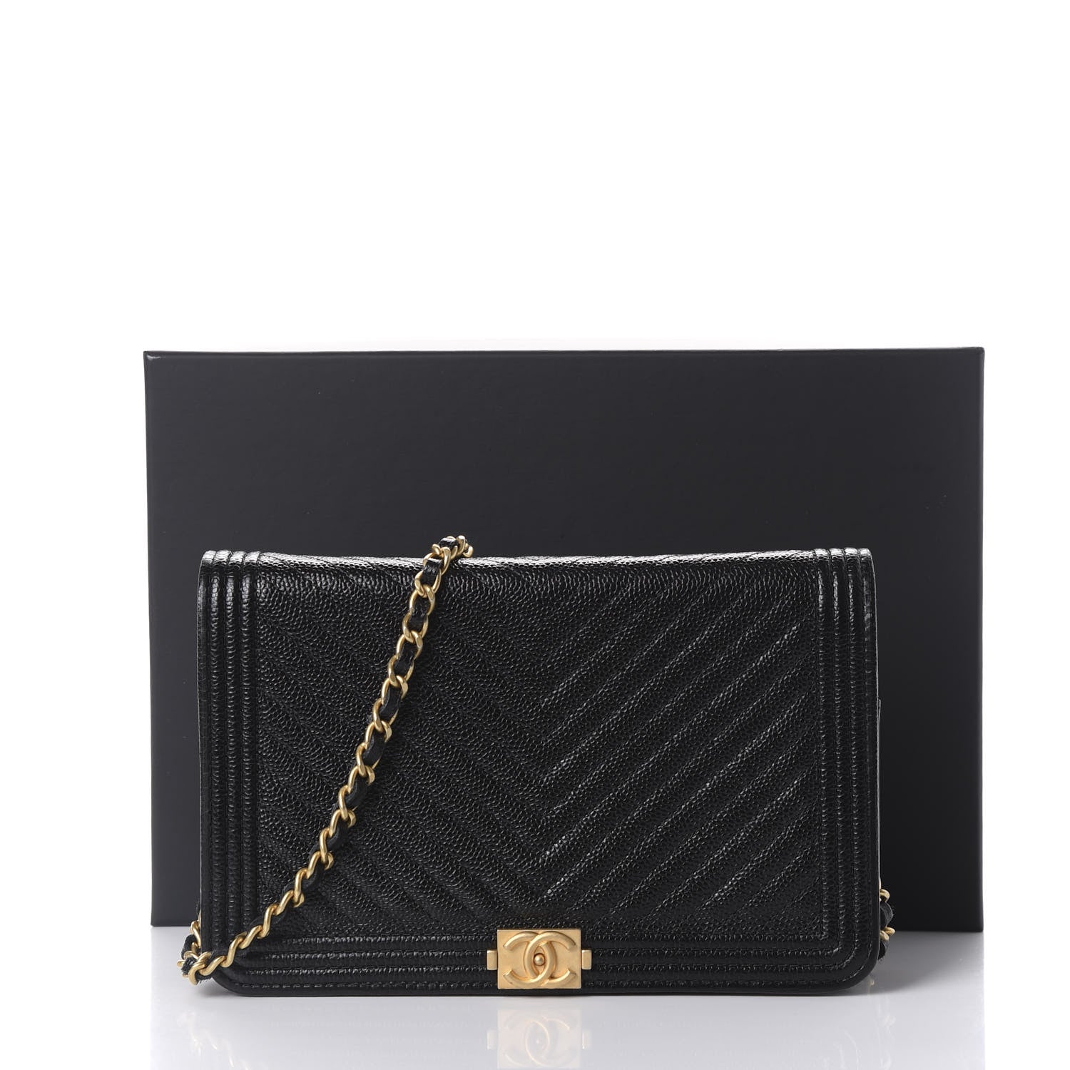 Chanel Caviar Chevron Quilted Boy Wallet On Chain WOC Black 10 of 10