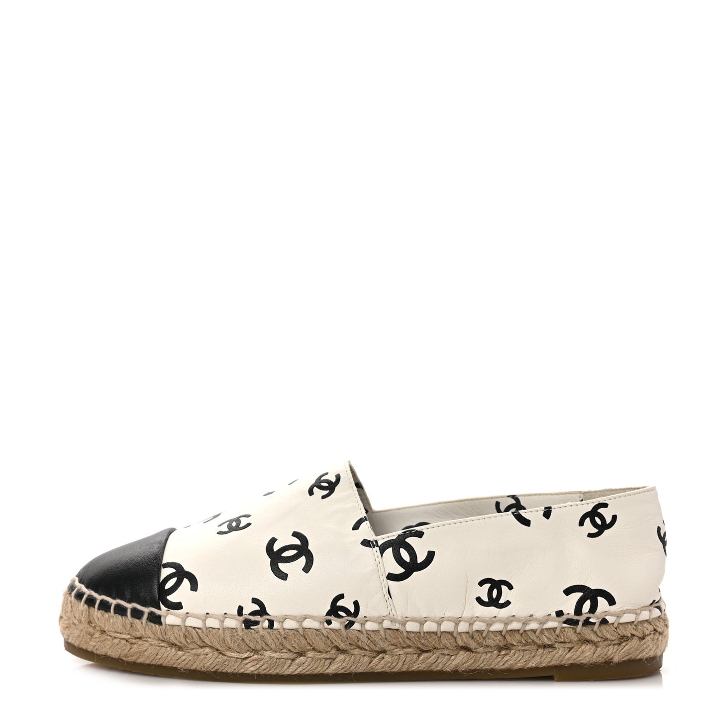 Lambskin Printed CC Espadrilles 37 White Black