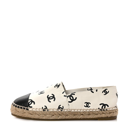 Chanel Lambskin Printed CC Espadrilles 37 White Black 1 of 9