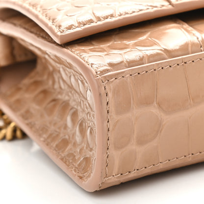 Balenciaga Shiny Calfskin Crocodile Embossed Hourglass Chain Bag Nude Beige 7 of 8