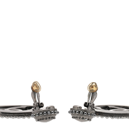 Chanel Ruthenium Beaded CC Drop Clip On Earrings Dark Grey 3 of 4