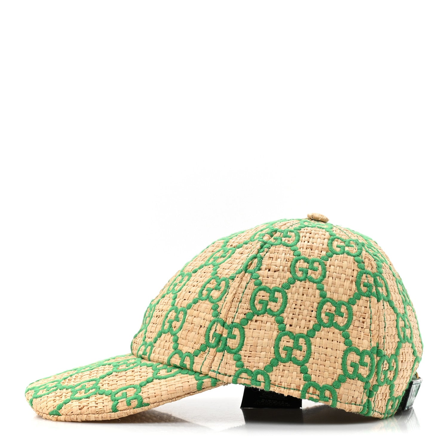Gucci Raffia GG Monogram Elaphe Embroidered Aisha Baseball Hat M Ivory New Shamarock 3 of 7