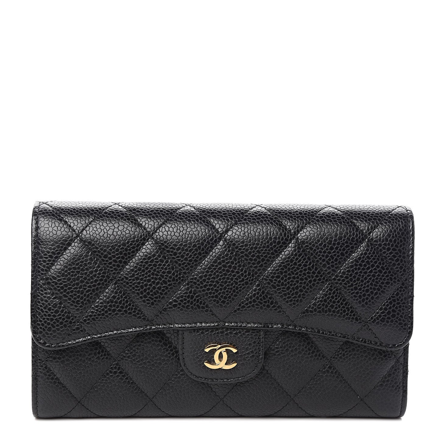 Caviar Quilted Long Flap Wallet Black