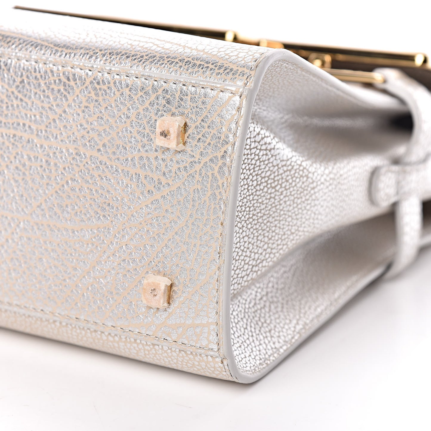 Metallic Crispy Calfskin MM Metal Frame Tempete Satchel Antique Silver
