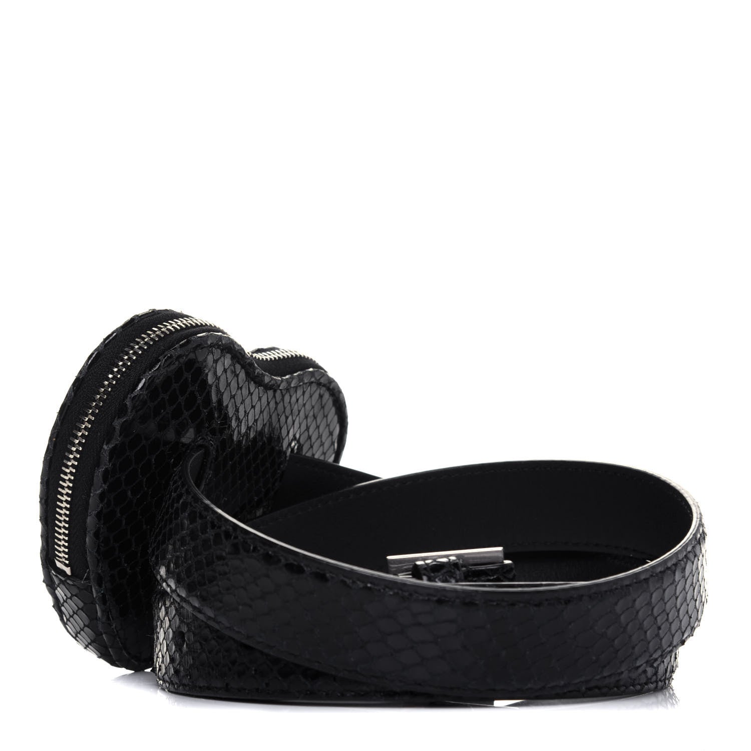Saint Laurent Calfskin Snakeskin Embossed Love Heart Belt Bag Black 4 of 15