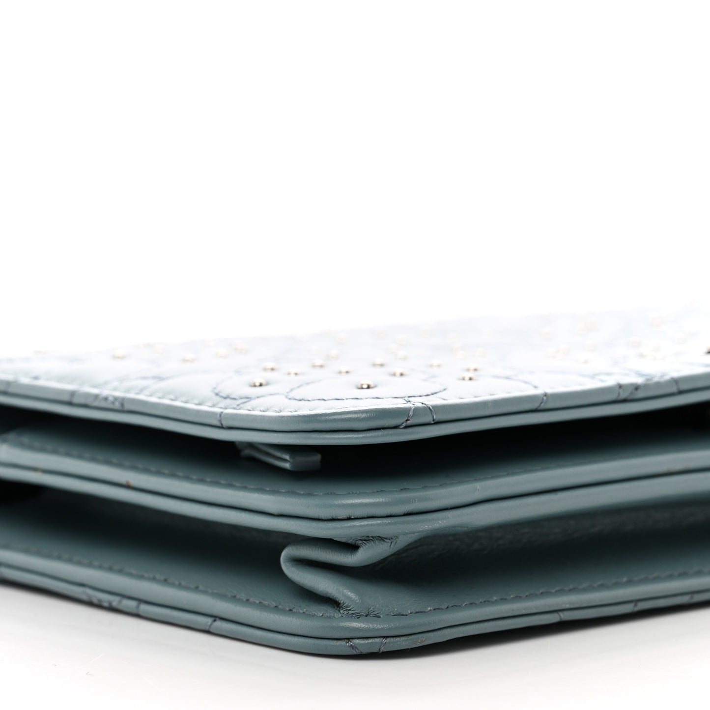 Lambskin Camellia Studded Wallet on Chain WOC Blue