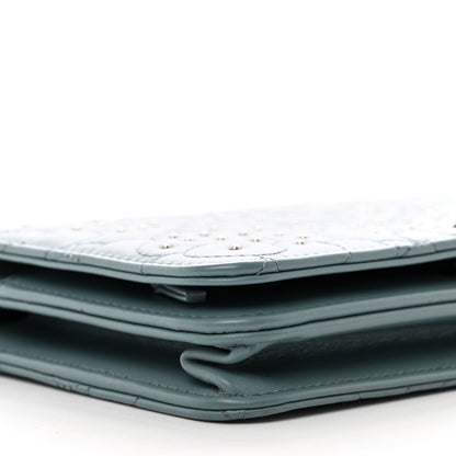 Chanel Lambskin Camellia Studded Wallet on Chain WOC Blue 9 of 12