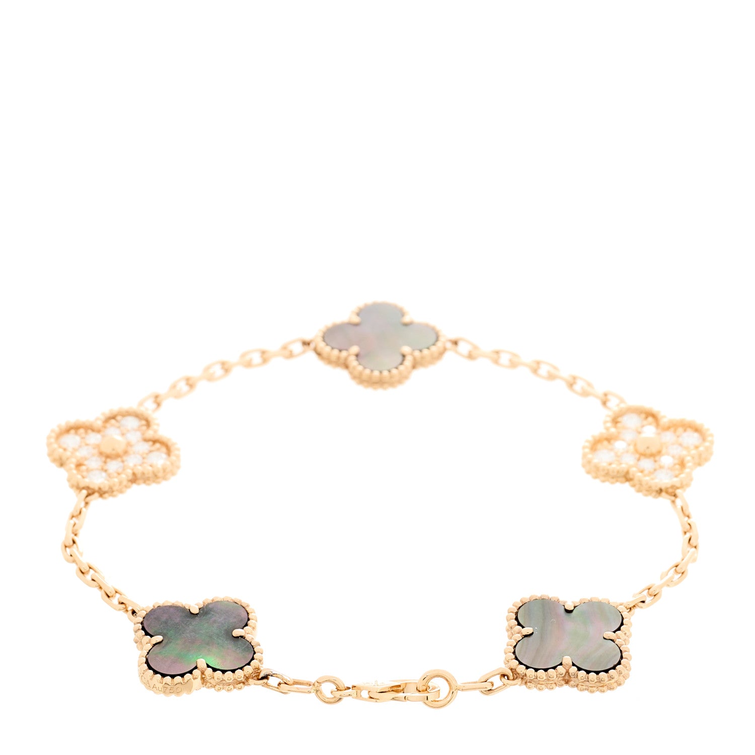 Van Cleef & Arpels 18K Rose Gold Diamond Gray Mother of Pearl 5 Motifs Vintage Alhambra Bracelet 2 of 5
