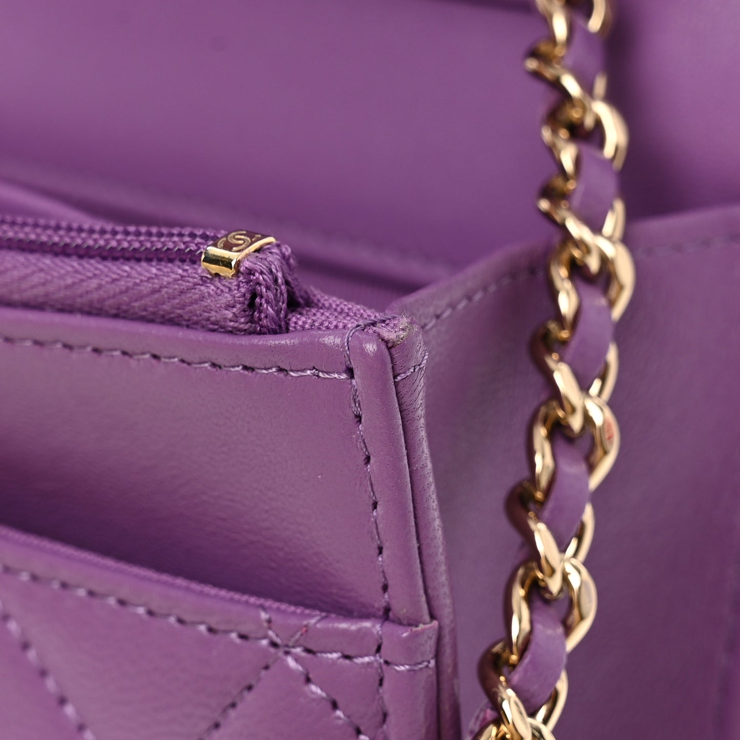 Lambskin Quilted Wallet On Chain WOC Purple