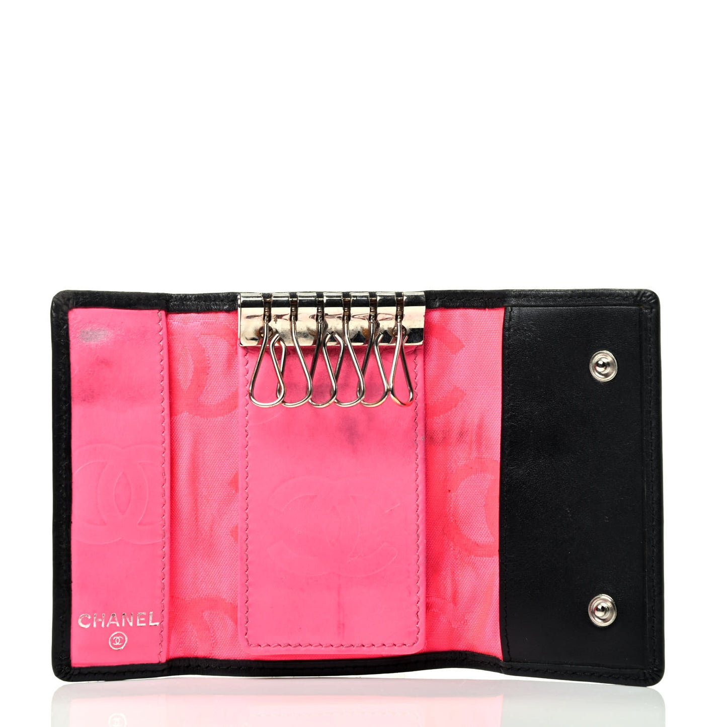Calfskin Quilted Cambon 6 Key Holder Black White