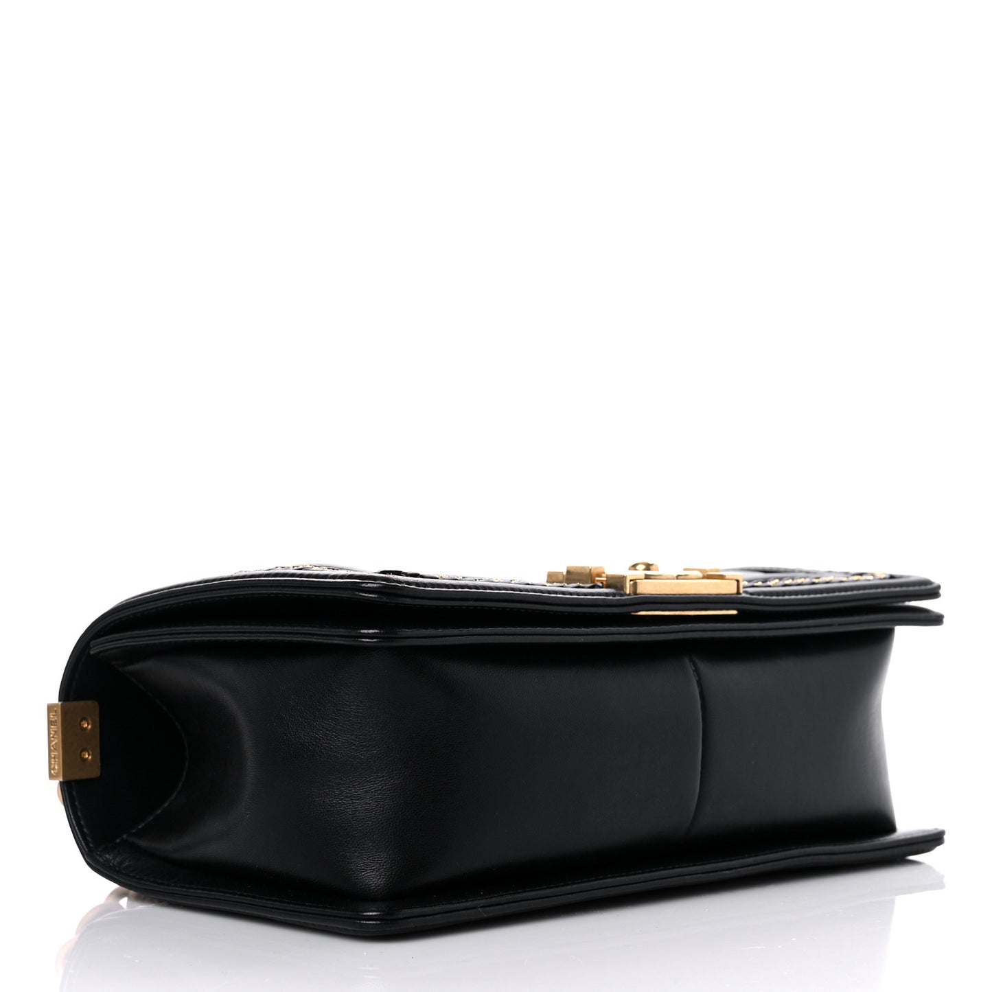 Lambskin Quilted Medium Chain Detail Boy Flap Black