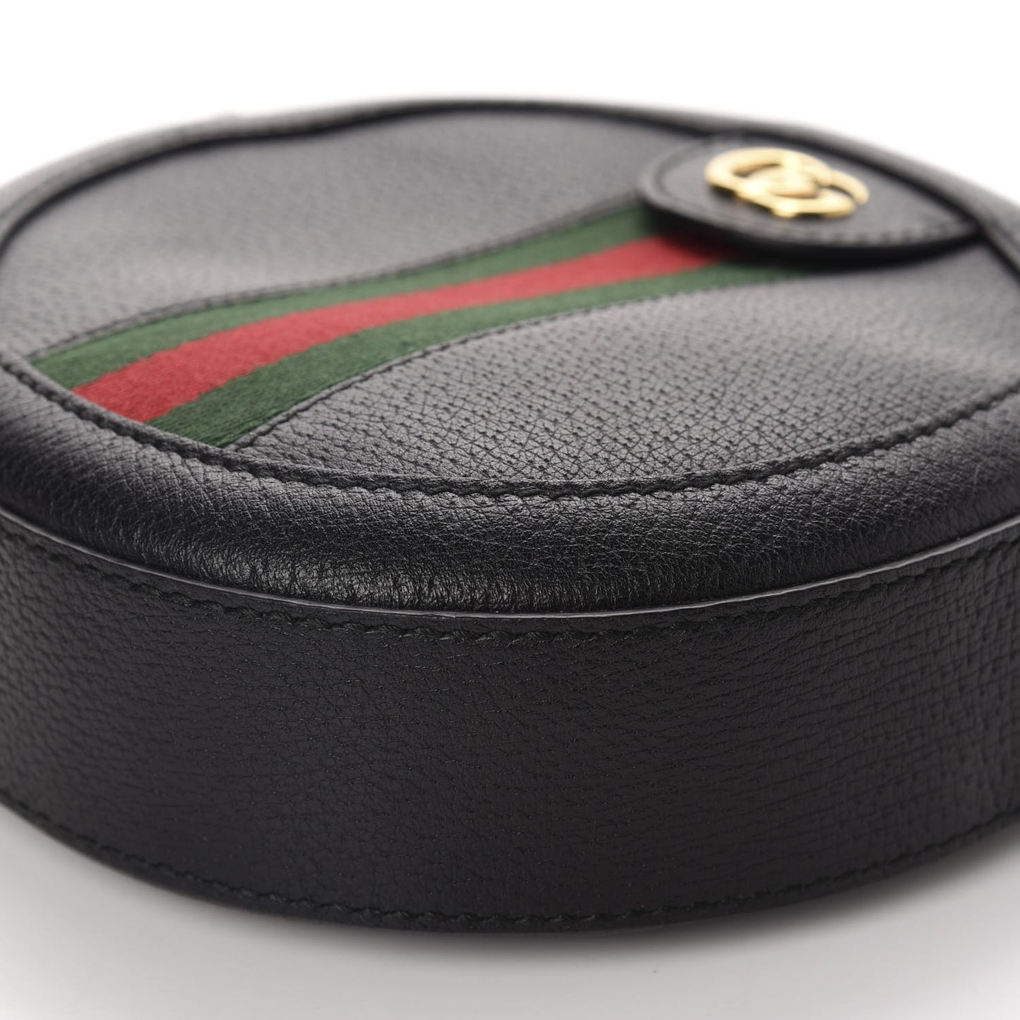 Grained Calfskin Web Mini Ophidia Round Shoulder Bag Black