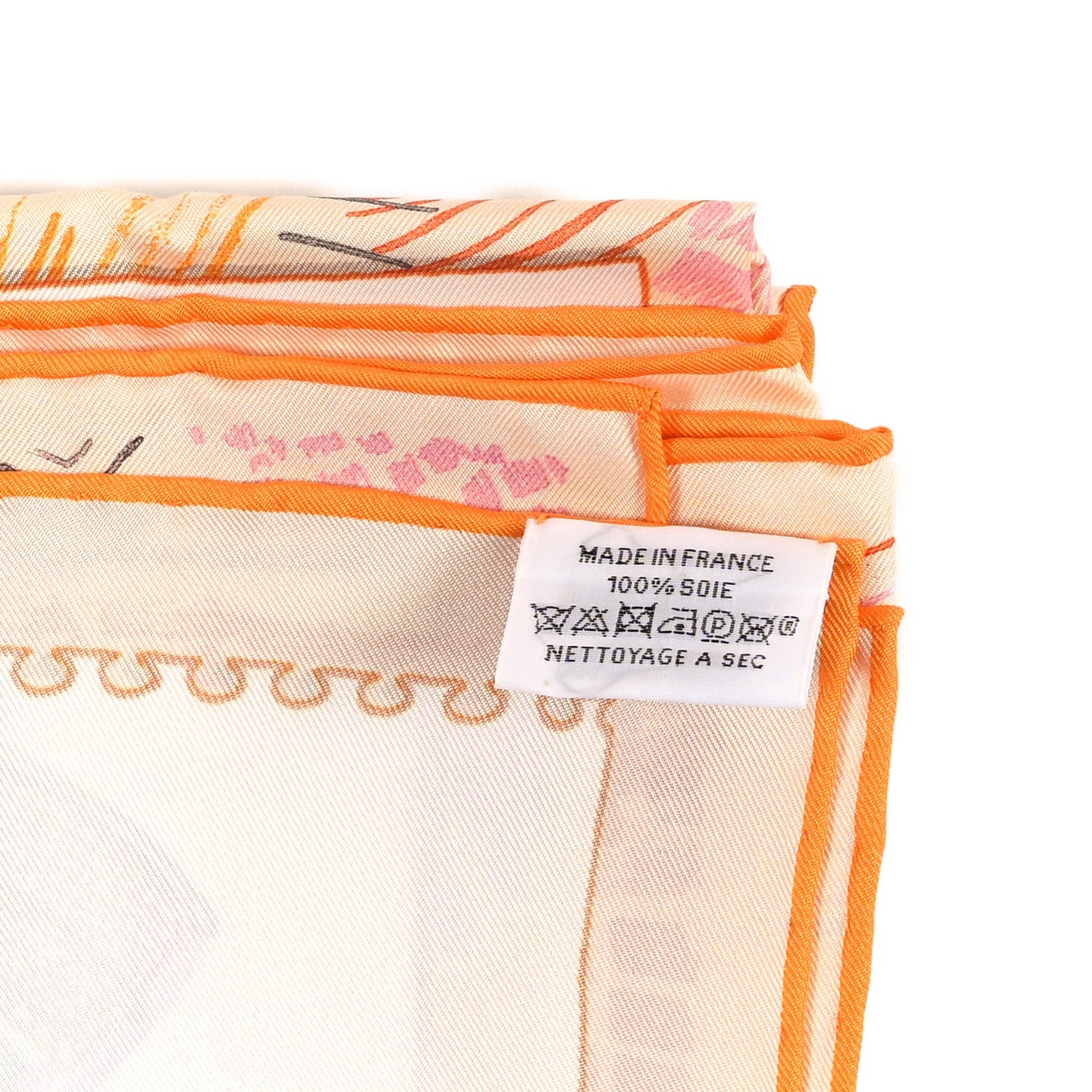 Silk Chevaloscope Scarf 90 White Orange Parme