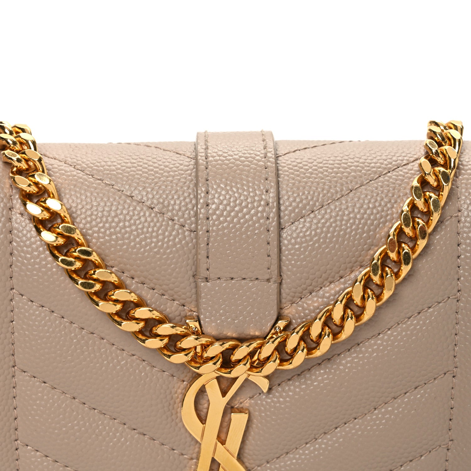 Saint Laurent Grain De Poudre Mixed Matelasse Triquilt Monogram Chain Wallet Dark Beige 8 of 14