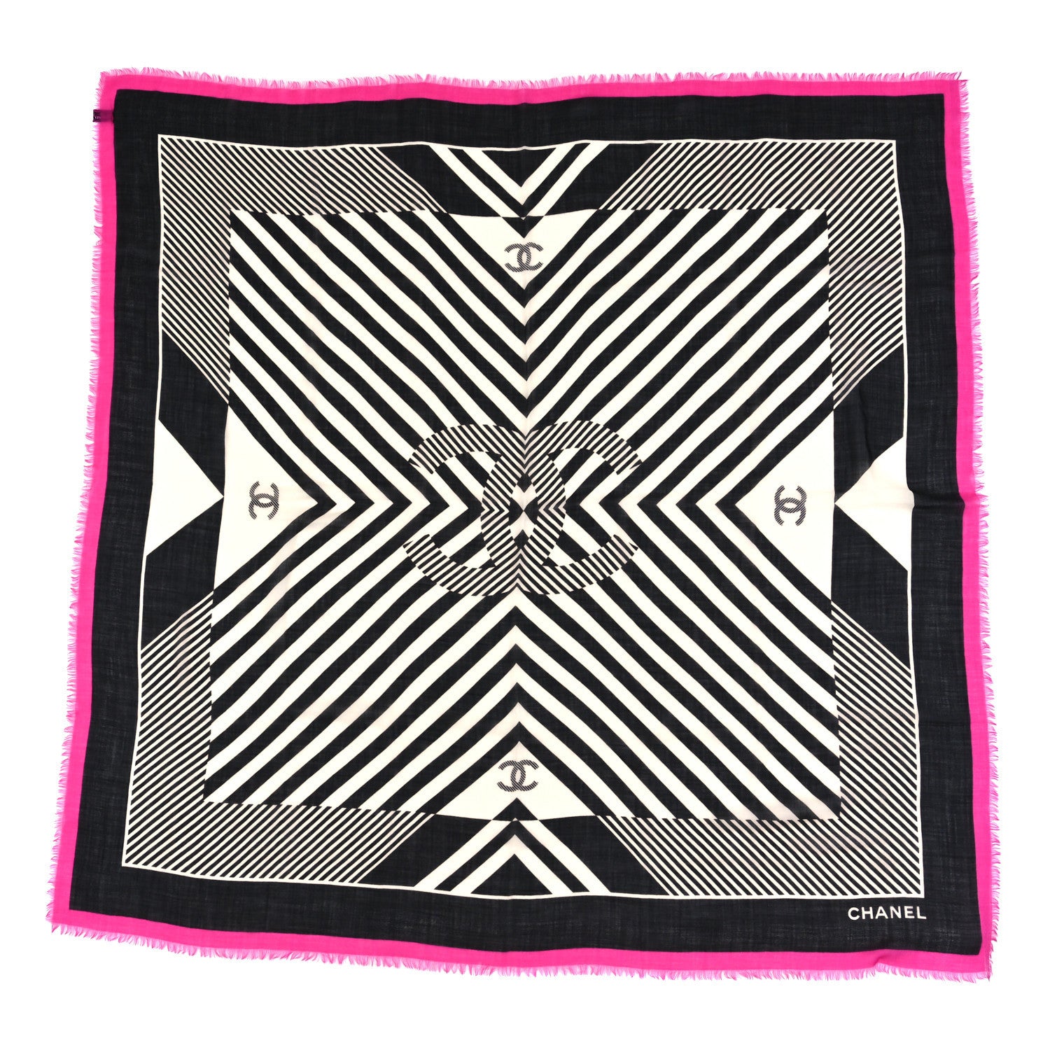 Chanel Cashmere CC Logo Scarf Black Pink White 1 of 4