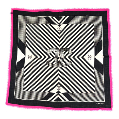 Chanel Cashmere CC Logo Scarf Black Pink White 1 of 4