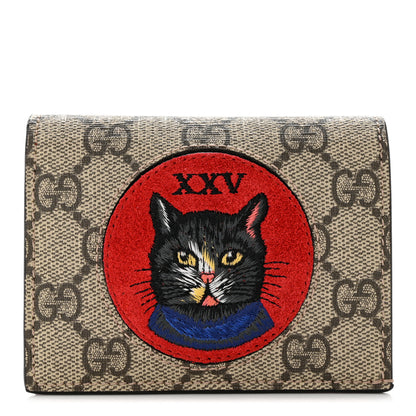 Gucci Soft GG Supreme Monogram Mystic Cat Card Case Wallet 1 of 8