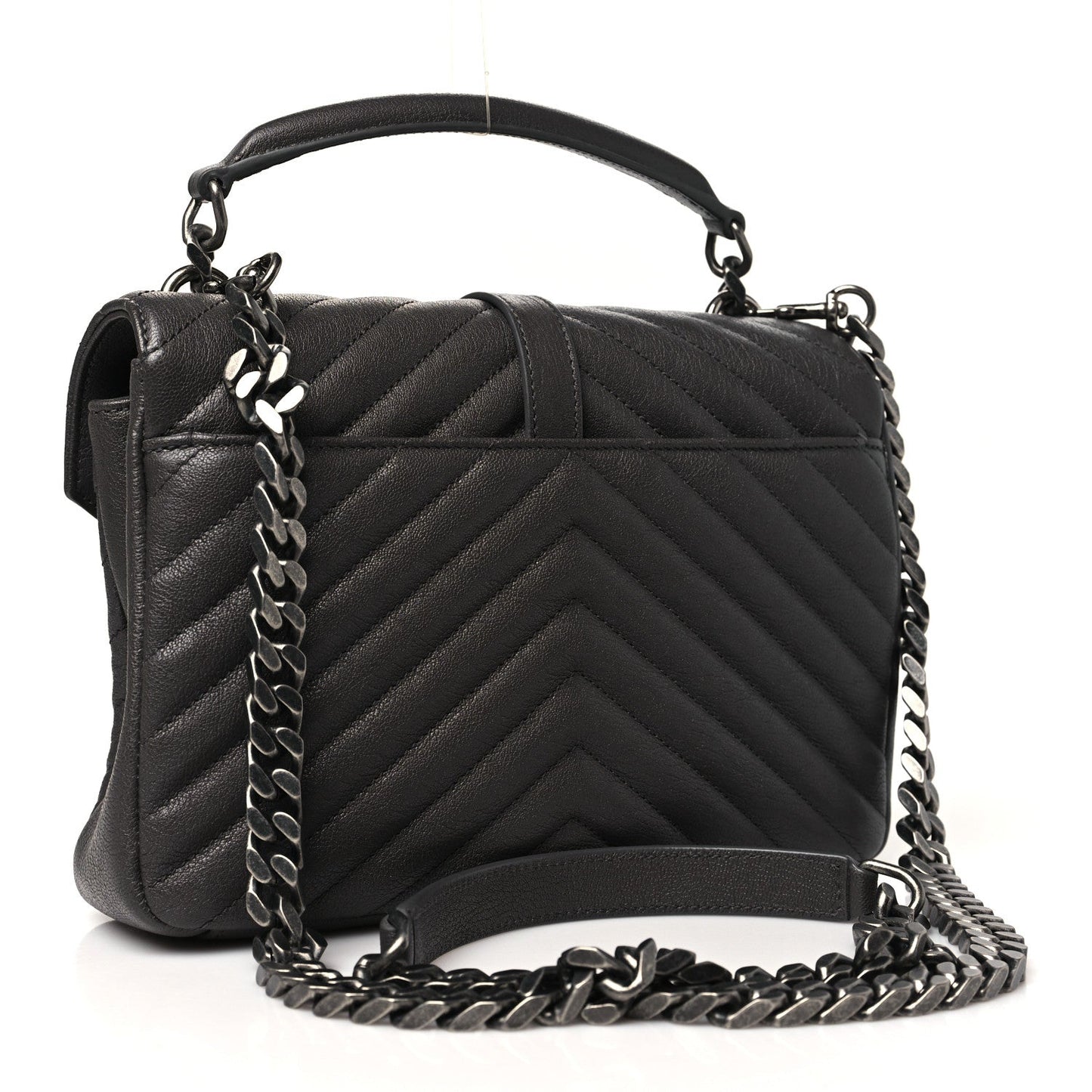 Sheepskin Matelasse Chevron Monogram Medium College Bag Light Coal