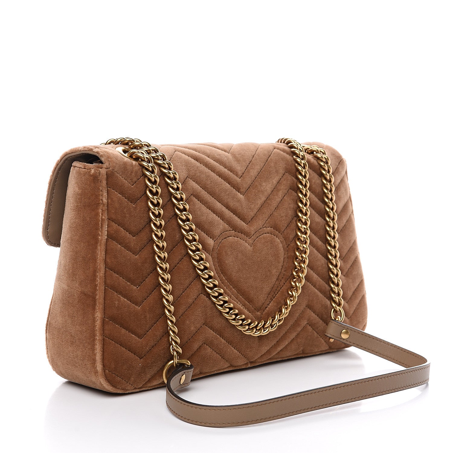 Gucci Velvet Matelasse Medium GG Marmont Shoulder Bag Taupe 2 of 10