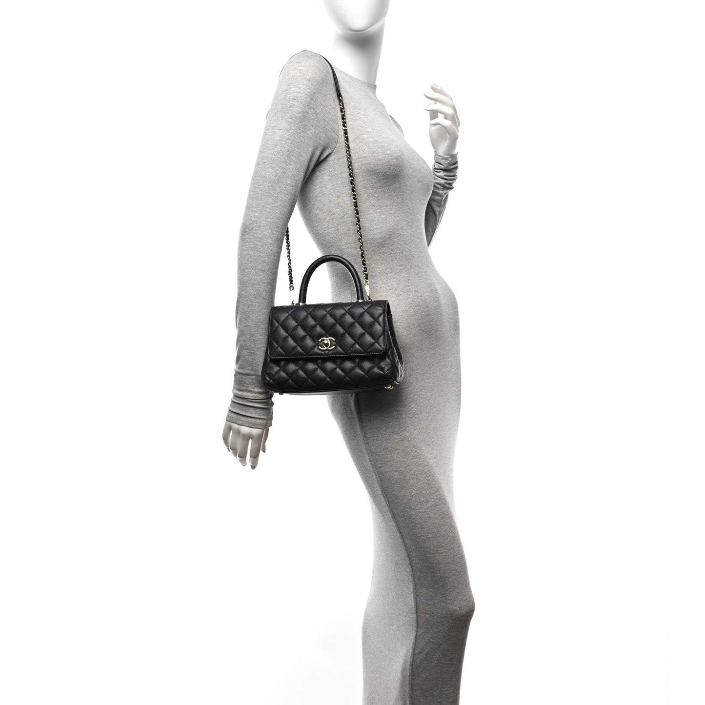 Caviar Quilted Mini Coco Handle Flap Black