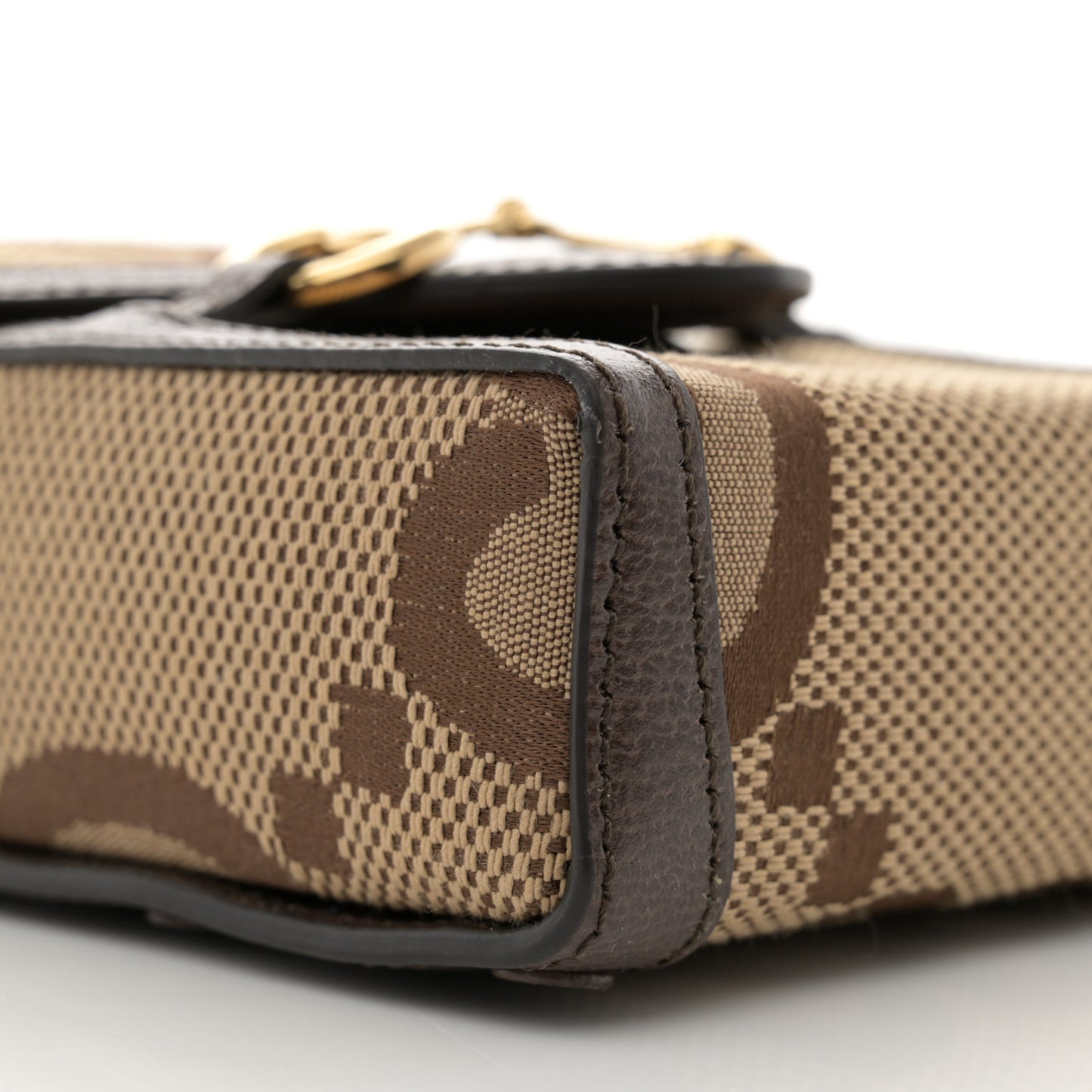 Monogram Jumbo GG Textured Dollar Calfskin Mini Horsebit 1955 Crossbody Bag Camel Ebony New Acero