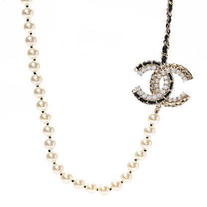 Chanel Pearl Crystal Lambskin CC Necklace Gold Black 1 of 7