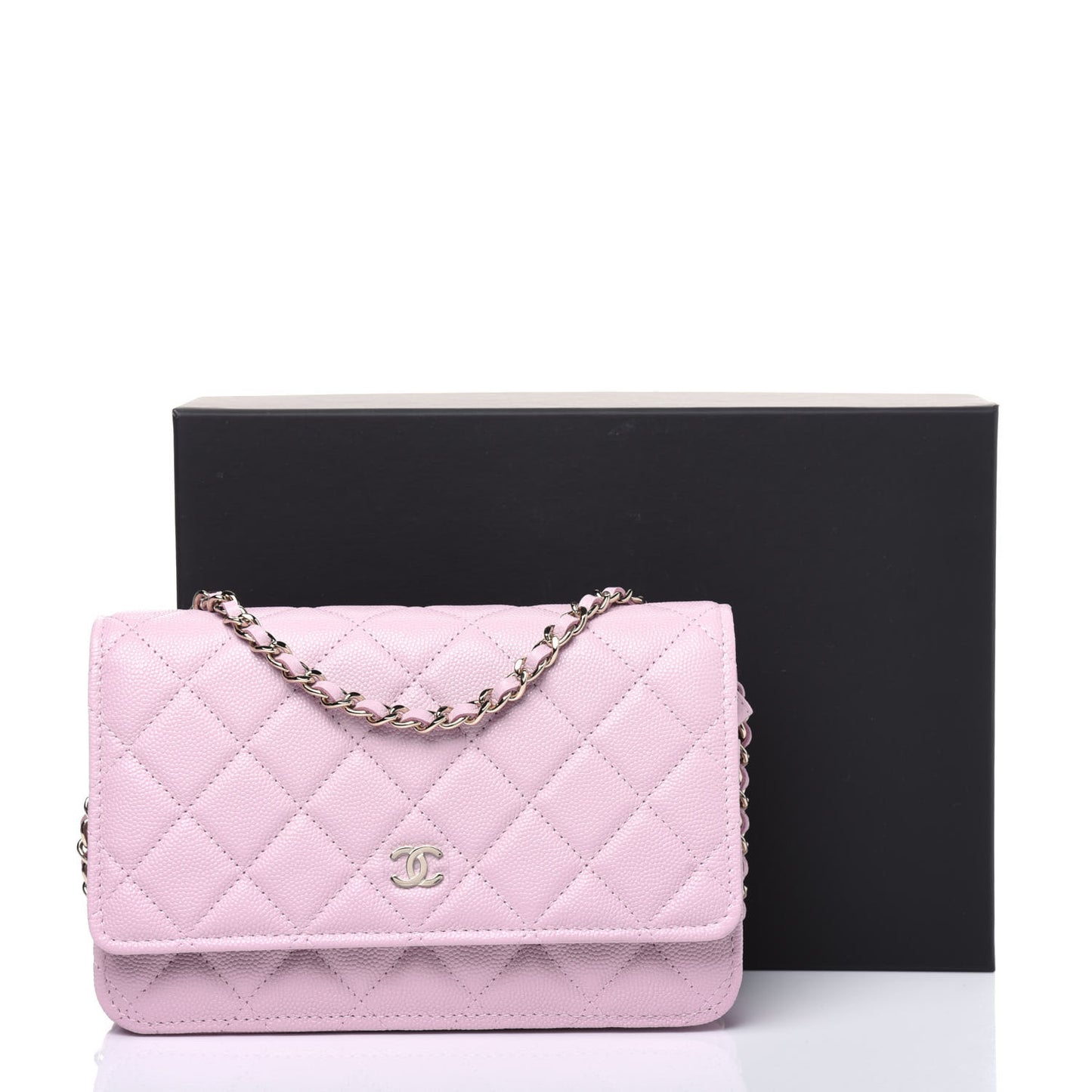 Caviar Quilted Wallet On Chain WOC Light Pink