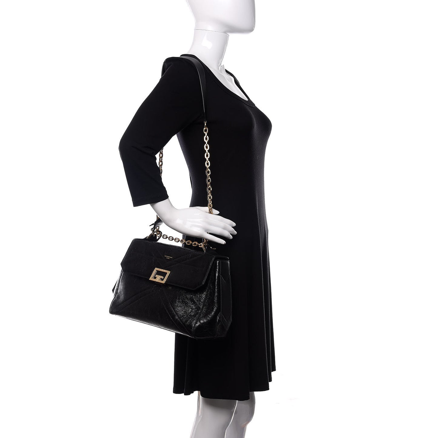 Creased Patent Calfskin Medium ID Flap Black