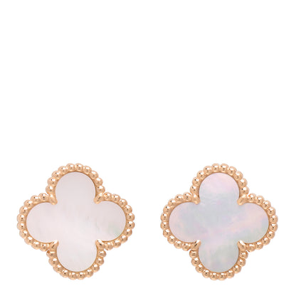 Van Cleef & Arpels 18K Yellow Gold Mother of Pearl Vintage Alhambra Earrings 1 of 5