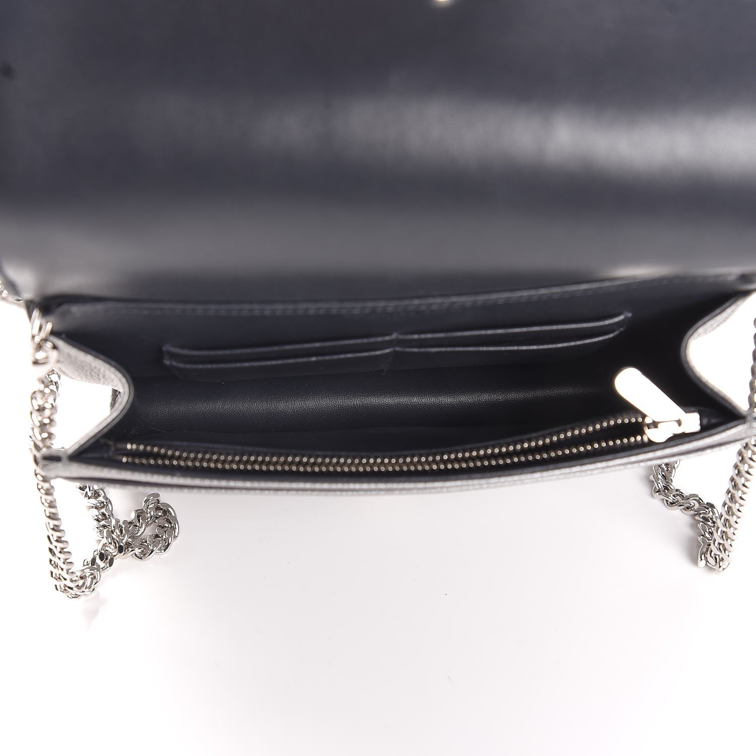 Christian Dior Metallic Grained Calfskin Diorama Wallet on Chain Pouch Silver 5 of 7