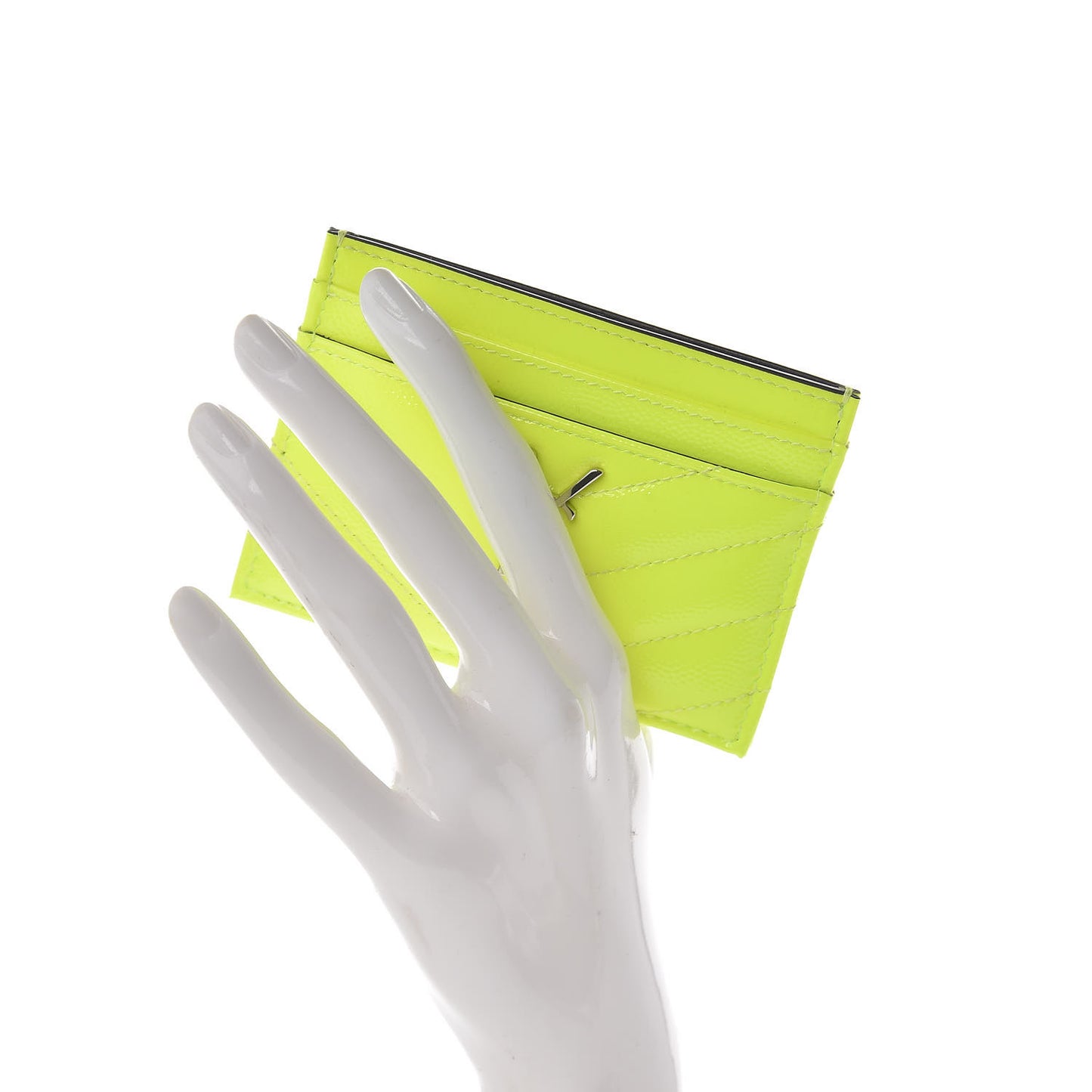 Patent Grain De Poudre Matelasse Chevron Monogram Credit Card Case Neon Yellow