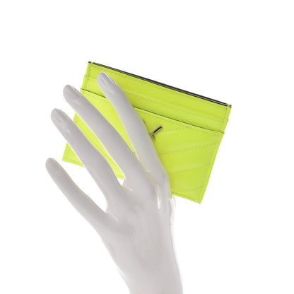 Saint Laurent Patent Grain De Poudre Matelasse Chevron Monogram Credit Card Case Neon Yellow 2 of 8