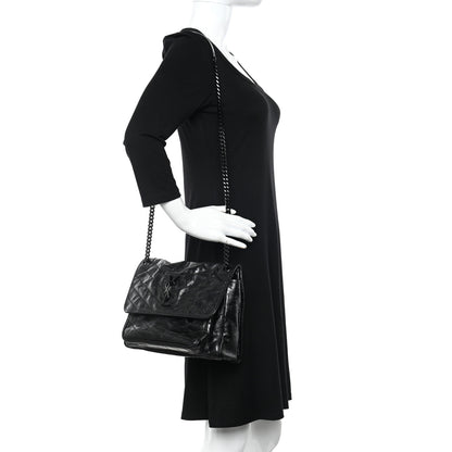 Saint Laurent Crinkled Calfskin Matelasse Monogram Medium Niki Chain Satchel Black 2 of 11